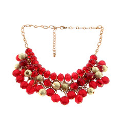 Vintage Red Crystal Glass Bead Dangle Necklace Gold Tone