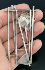 Mid Century MCM Sterling Silver .925 W/ 18K & 22K Gold 3 1/8″ Geometric Brooch