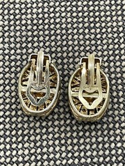 Vtg European 835 Silver Pair of Clip on Earrings w/ Red & Clear Stones Crystals