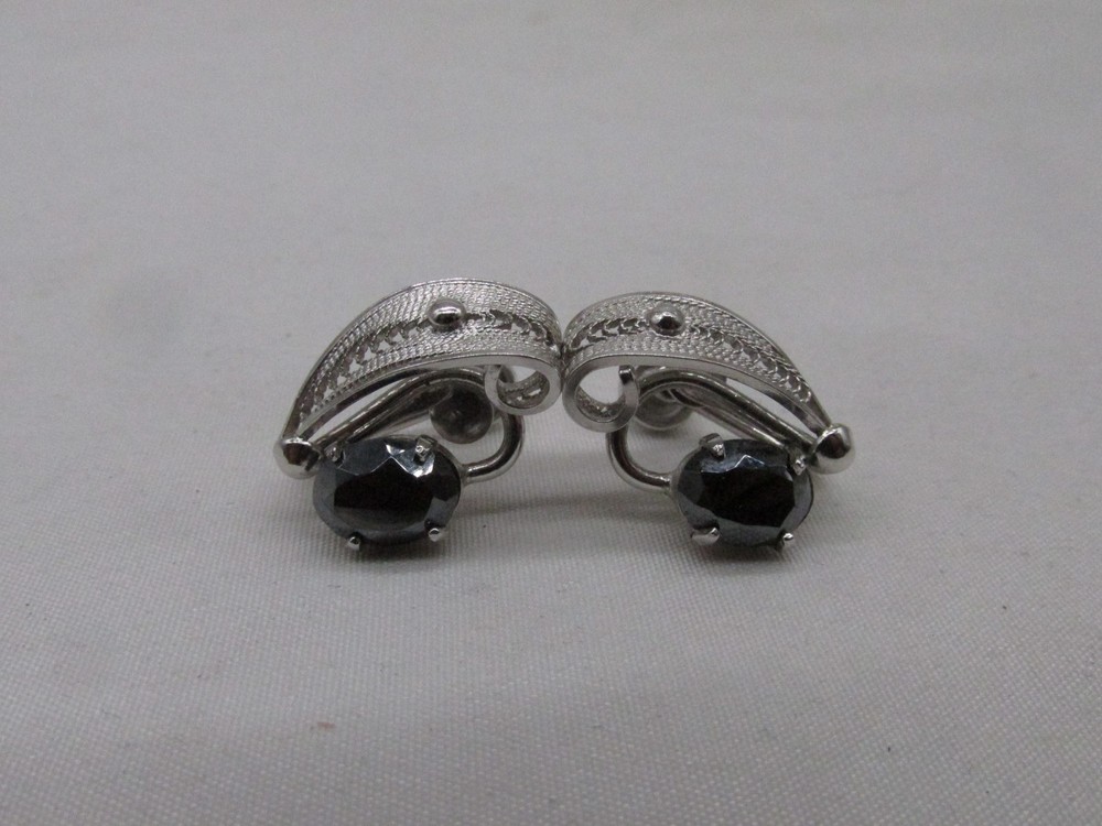 Sorrento Sterling Silver Hematite Spun Metal Stud Screw Back Earrings .75″ #851