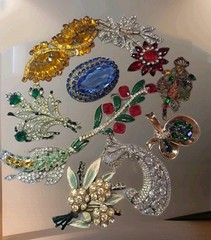 Antique Brooch Lot Crown Trifari Jewled Symphony,Czech, Alfred Philippe?? Etc