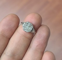 18k white gold Vintage filigree Engagement ring 2.64ct. Natural Cushion Diamond
