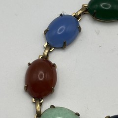 Multi Stone Uncarved Scarab Link Bracelet Semi Precious Stones 7