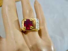 VINTAGE 10K YELLOW GOLD FILLED NEW OLD STOCK 70’S RED CLEAR STONE RING SIZE 525
