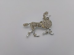 Vintage Poodle Dog Brooch Pin Mid Century Modern Rhinestones SIlvertone Unsigned