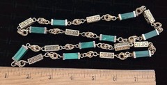 ORIENTAL Faux Jade Jadeite Necklace Vintage Square 32″ Gold Tone