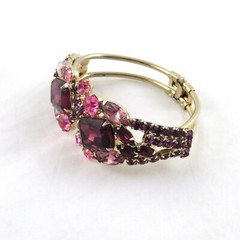 Vintage Rhinestone Clamper Bracelet Clip On Earrings Set Purple Rhinestones