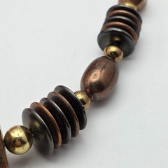 Vintage Art Deco Style 3-Tone Beaded Necklace Gold Silver Copper Geometric 21 in