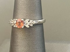 14KT White Gold 0.46CT Orange Sapphire & 0.14CTW Diamond Ring. Size 7(I50)