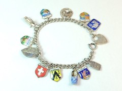 Vintage REU 800 Enamel City Shield Euro 12 Charm Bracelet Silver Sterling