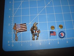 VINTAGE PATRIOTIC LOT (4) DEMOCRATIC DONKEY, REPUBLICAN ELEPHANT,US FLAGS Signed