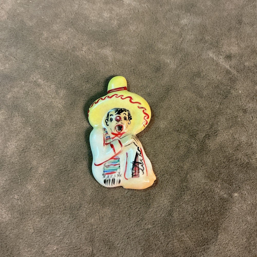 Circa 1930s Mexican hand painted pin/brooch with no pin back man in sombrero