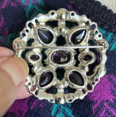 Lauren Conrad Brooch Pin Purple Pink Stones Bezel Silver Tone Well Made Jewelry