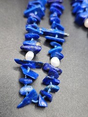 Genuine Pearl and Lapis Lazuli Chip Bead Knotted No Clasp Necklace