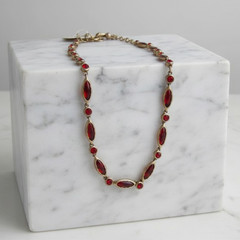 Vintage Monet Gold Sim Ruby Necklace 16″ Marquise Link Toggle Collar Tag New