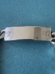 Antique Victorian 925 Sterling Silver Cuban Link Chain Nameplate Bracelet 54 gr.