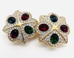 SWAROVSKI Multicolored Jewel Tone Crystal Earrings Signed Vintage Jewelry