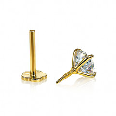 14K Yellow Gold Round CZ Birthstone Cartilage Barbell Earring With Screw Back
