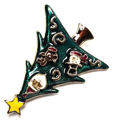 Estate Gold Tone Santa – Reindeer – Snowman Enamel Christmas Tree Pin / Brooch