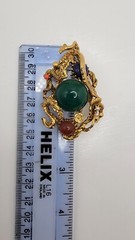 Swoboda Triple Dragon Jade Carnelian Figural Pin Brooch Gold Color VTG Estate