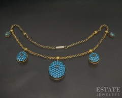 Antique Victorian 20k Yellow Gold Turquoise & Diamond Necklace 30g 17″L p23058