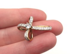 Designer PAJ Light Blue Topaz Heart Vermeil Sterling Diamond Chip Cross Pendant