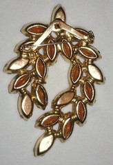 Large Vintage Rhinestone Brooch Fall Color Navette Topaz Glass Orange Crystal