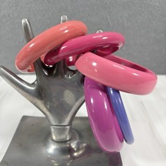 5 Lot Vintage Chunky Spacer Bangle Bracelet Pink Purple Stacking Acrylic Enamel