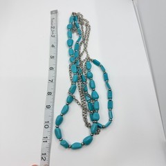 Vintage Silver Tone Turquoise Color Necklace Multi Strand Chunky Layered Chain