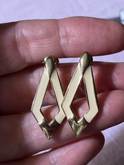 MCM Vintage Napier Ivory Enamel Gold Tone Drop Screw Hinged Clip Earrings