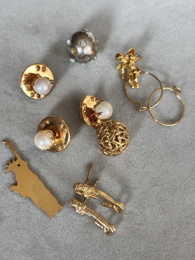 Jewlery Lot Genuine Pearl Pins Earrings Statue Of Liberty Gold Tone Random Mix