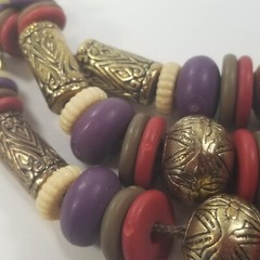 VINTAGE CASUAL CORNER SIGNED MULTI STRAND GOLD TONE BEADED NECKLACE BOHO