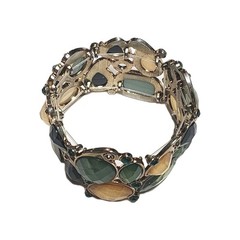 VTG Shades of Green & Yellow Shimmering Faux Opal Stretch Cuff Bracelet 6.5″