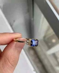 Art Deco Style Emerald Cut Sapphire Lab Created Diamond 14K Gold FN Wedding Ring