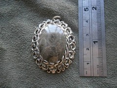 Petoskey Stone Fossil in Ornate Mount Vintage Oval Silvertone Pendant 12.8g