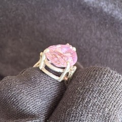 Vtg Sterling Silver Ring .925 Sz 7 Large Pear Pink Stone Cocktail Statement