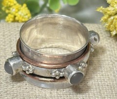 Vtg Sterling Silver 925 Moonstone Copper Spinner 13mm Wide Band Ring Size 7.5