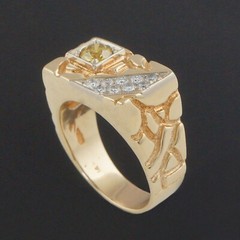 Solid 14K Gold, .65Ct Fancy Yellow Irradiated Diamond & White Diamond Man’s Ring