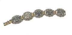 Vintage Judy Lee Iridescent Enamel Gold Tone Book Link Panel Bracelet 7 Inches