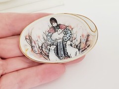 Lot of Two P Buckley Moss Anna Perenna Signed Numbered Oval Pins 1989 & 1990