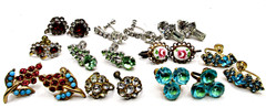 10 Pairs Vintage Fx Turquoise Rhinestone Crystal Screw Back Earrings Lot 925