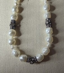 Vintage Unbranded 16 Faux Pearl Necklace with Rhinestone Accents Silver Tone