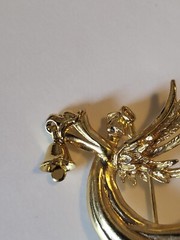 Vintage JJ Jonette Angel w/ Trumpet Gold Tone Metal Christmas Pin Brooch