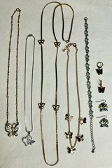 7-Pc Mixed Vintage Butterfly Lot Necklaces Earrings Anklet Butterflies Set