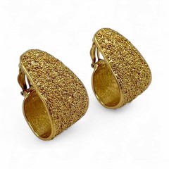 Vintage YSL Gold Tone Textured Clip On Earrings France Signed Statement