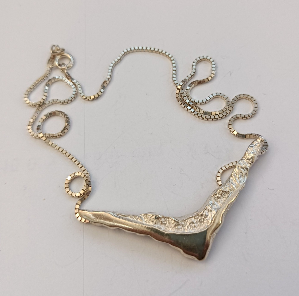 Freeform Modernist Sterling Silver Necklace Artisan Sculptural V OOAK Hadamard