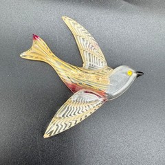 Vintage Lucite Bird Brooch Red Yellow Nice
