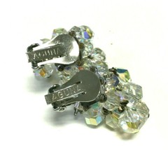Vtg LAGUNA Aurora Borealis CRYSTAL Clip EARRINGS “Cha-Cha” Waterfall Silver H195