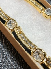 Vintage Jewelry Signed MONET Gold Tone Black And Gemmed Necklace 17.75”
