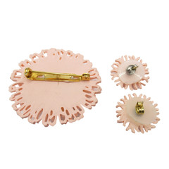 Pink Mum Vintage Brooch and Pierced Earrings Set Flower